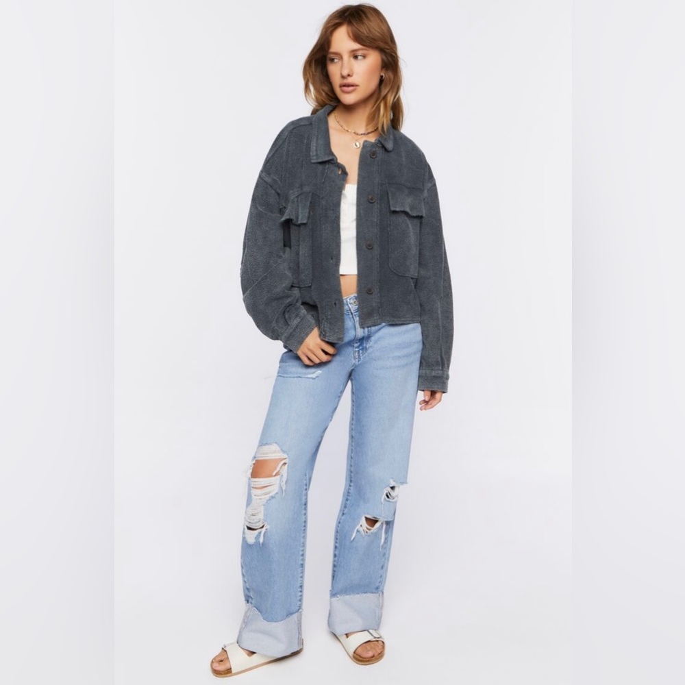 Forever 21 Reverse Fleece Cropped Shacket